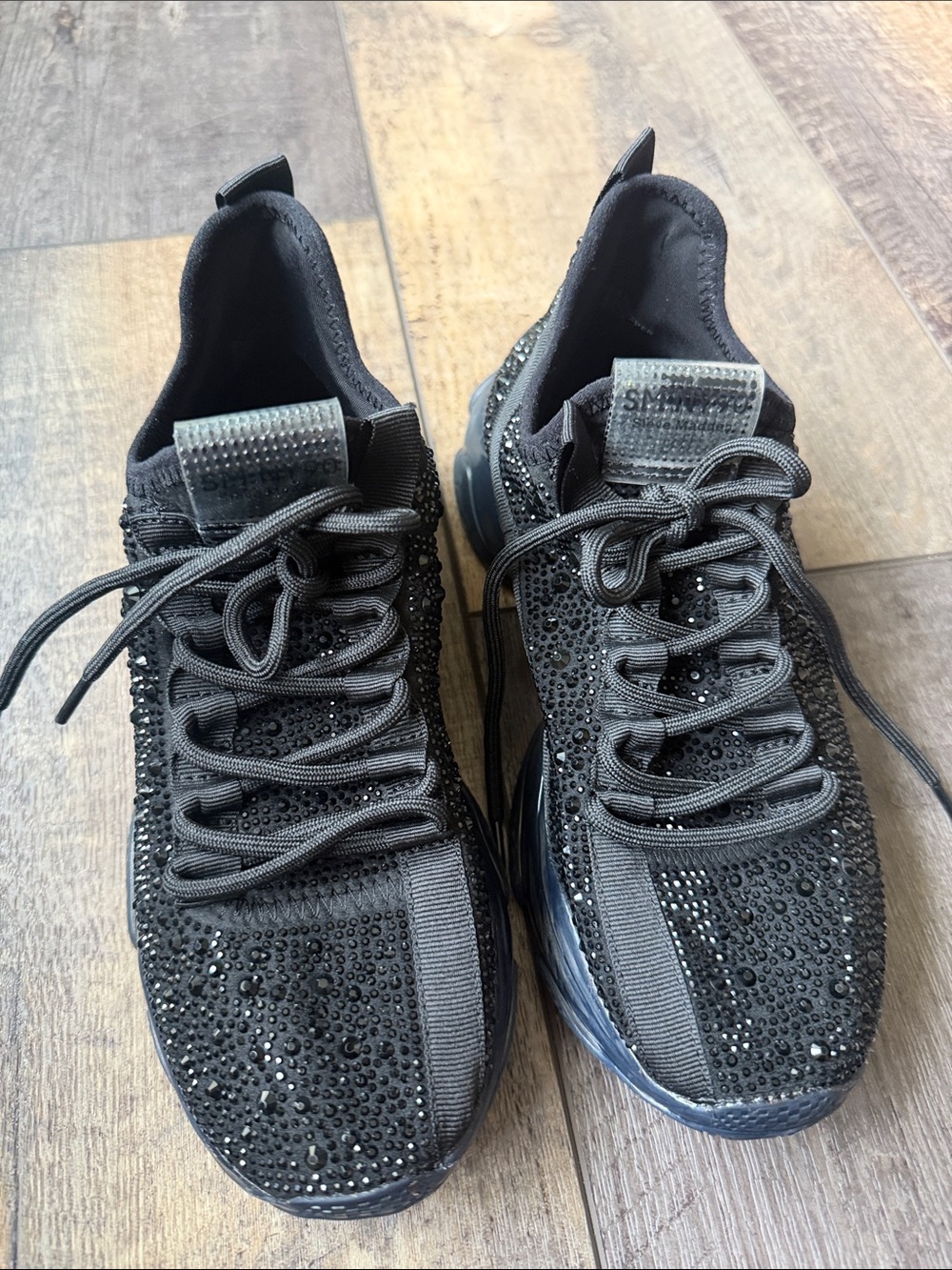 Steve Madden Black Crystal-Embellished Knit Sneakers